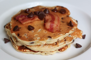 Buttermilk Pancakes with Chocolate Chips and Bacon